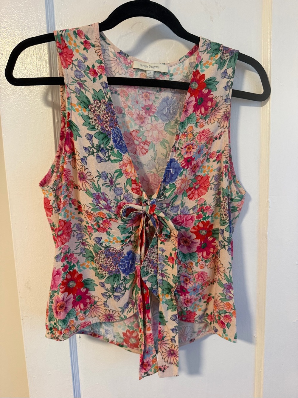 Favorite Daughter Floral Tie-Front Sleeveless Blouse - Pink Multicolor